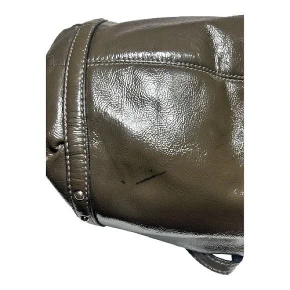 Coach Alexandria Olive Green Patent Leather Shoulder Tote Bag GUC! - Picture 8 of 9